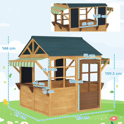 AIYAPLAY Wooden Playhouse for Kids, Foldable Wendy House with Windows, Working Door, Service Stations, Rain Covers, Brown 