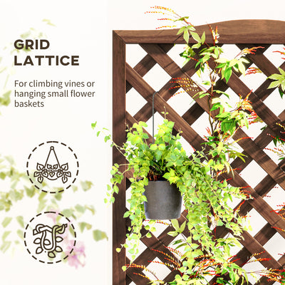 Outsunny 53L Garden Wooden Planter Box with Trellis Free Standing Flower Raised Bed with Lattice for Climbing Plants, 76cm x 36cm x 170cm, Dark Brown 