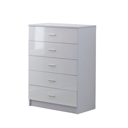 HOMCOM High Gloss 3 Piece Trio Bedroom Furniture Set Wardrobe + Chest Of Drawer + Bedside White 