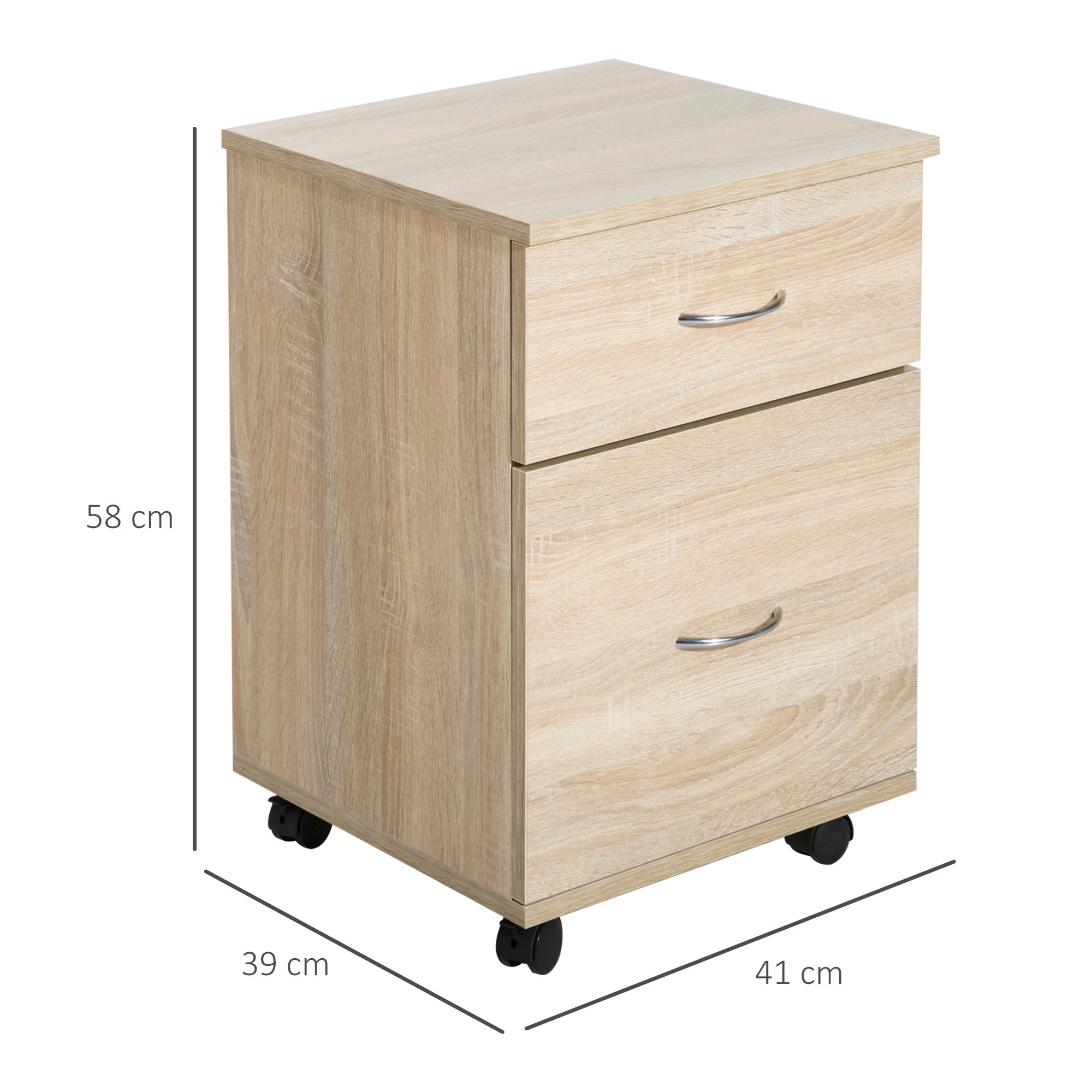 HOMCOM Two Drawer Filing Cabinet with Wheels- Oak 