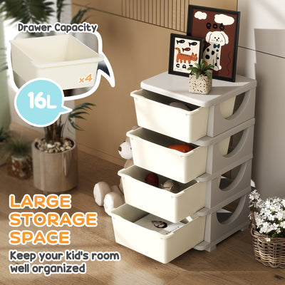 HOMCOM Four-Tier Kids Storage Boxes, with Four Drawers - White 