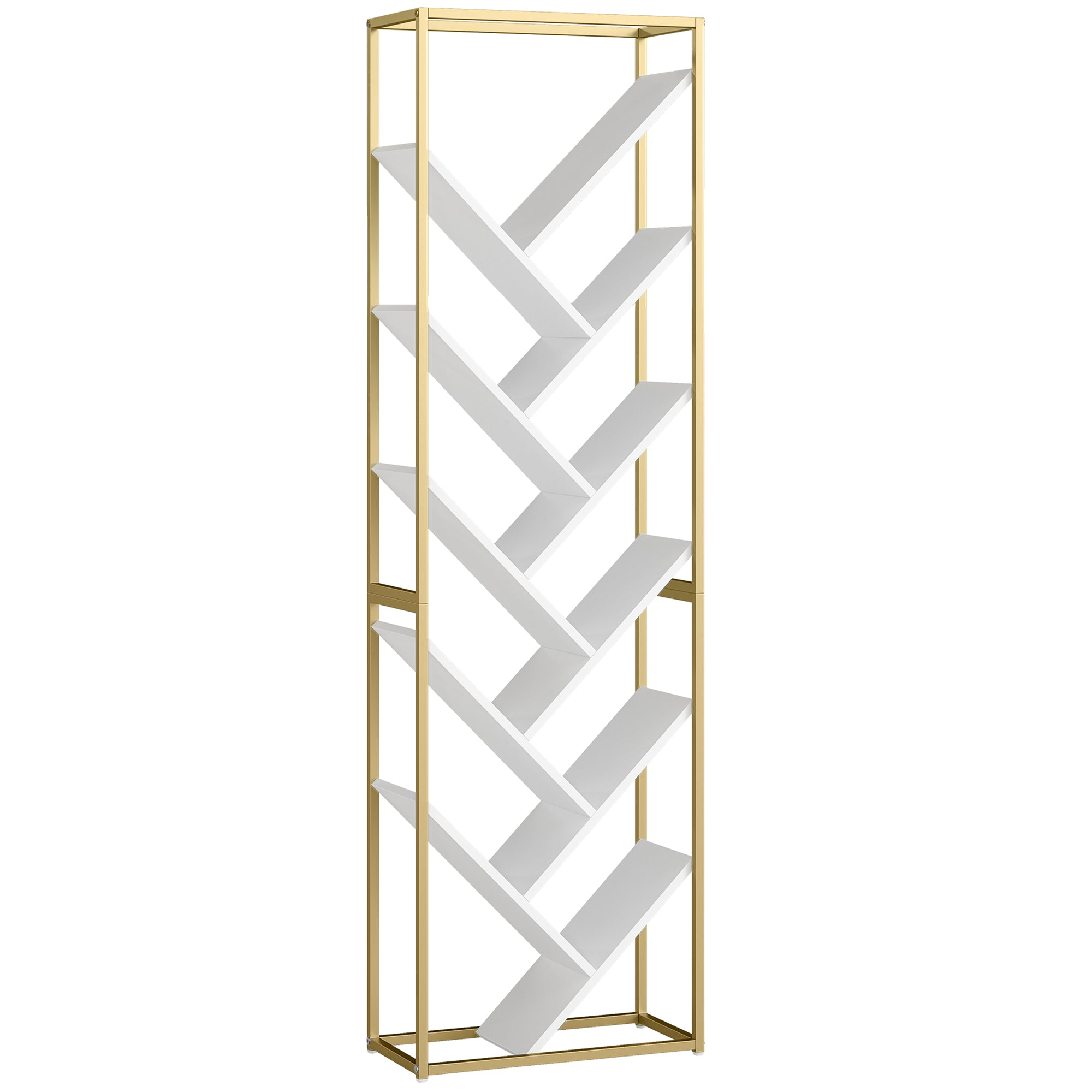 HOMCOM 10 Shelf Modern-Style Bookshelf - Gold Tone/White 