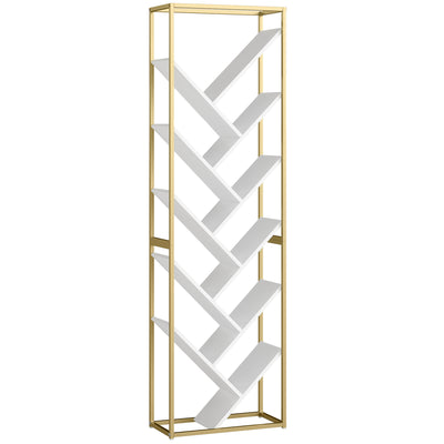 HOMCOM 10 Shelf Modern-Style Bookshelf - Gold Tone/White 