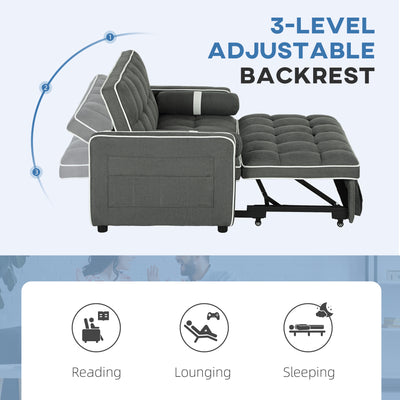 HOMCOM Two-Seater Linen-Look Sofa Bed - Charcoal Grey 