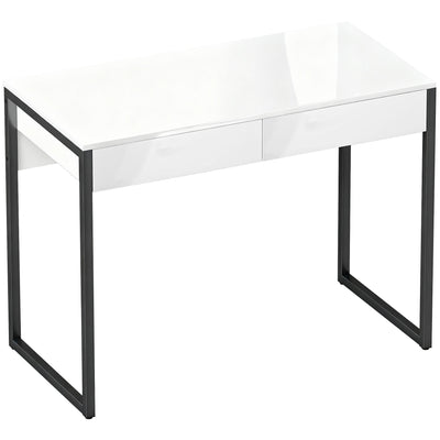 HOMCOM High Gloss Work Table, with Drawers - White