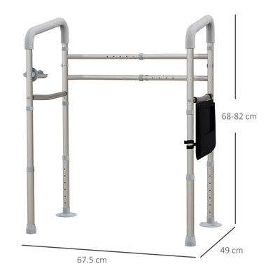 HOMCOM Free Standing Toilet Frame, Height and Width Adjustable Toilet Safety Frame with Arms, 2 Additional Suction Cups, Storage for Elderly, Disabled, Handrail Grab Bar, 136kg Weight Capacity 