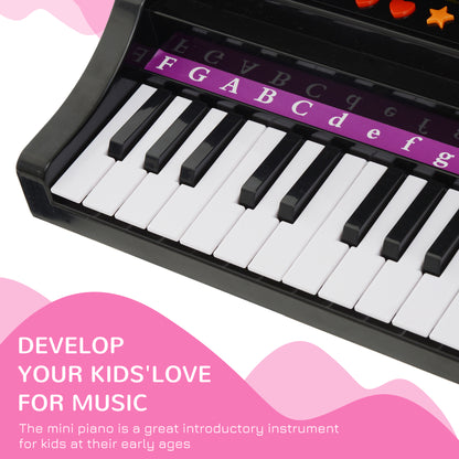 HOMCOM 37 Keys Kids Mini Electronic Keyboard Children Grand Piano with Stool Microphone Light Musical Instrument Educational Game Toy Set (Black) 