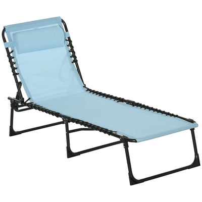 Outsunny Folding Sun Lounger Beach Chaise Chair Garden Cot Camping Recliner with 4 Position Adjustable, Baby Blue 