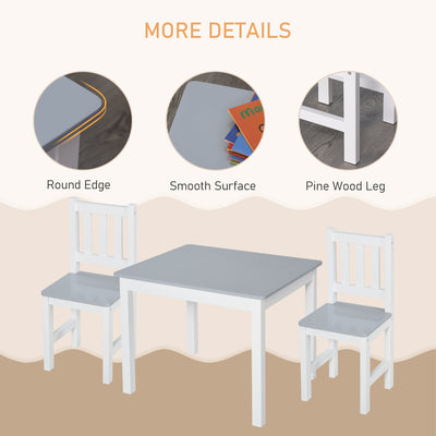 HOMCOM Kids Table and Chair Set 3 Pieces Toddler Preschoolers Desk with 2 Chairs for Indoor Study Rest Snack Time Grey 