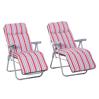 Outsunny Set of 2 Garden Sun Lounger Outdoor Reclining Seat Cushioned Seat Foldable Adjustable Recliner Red and White 