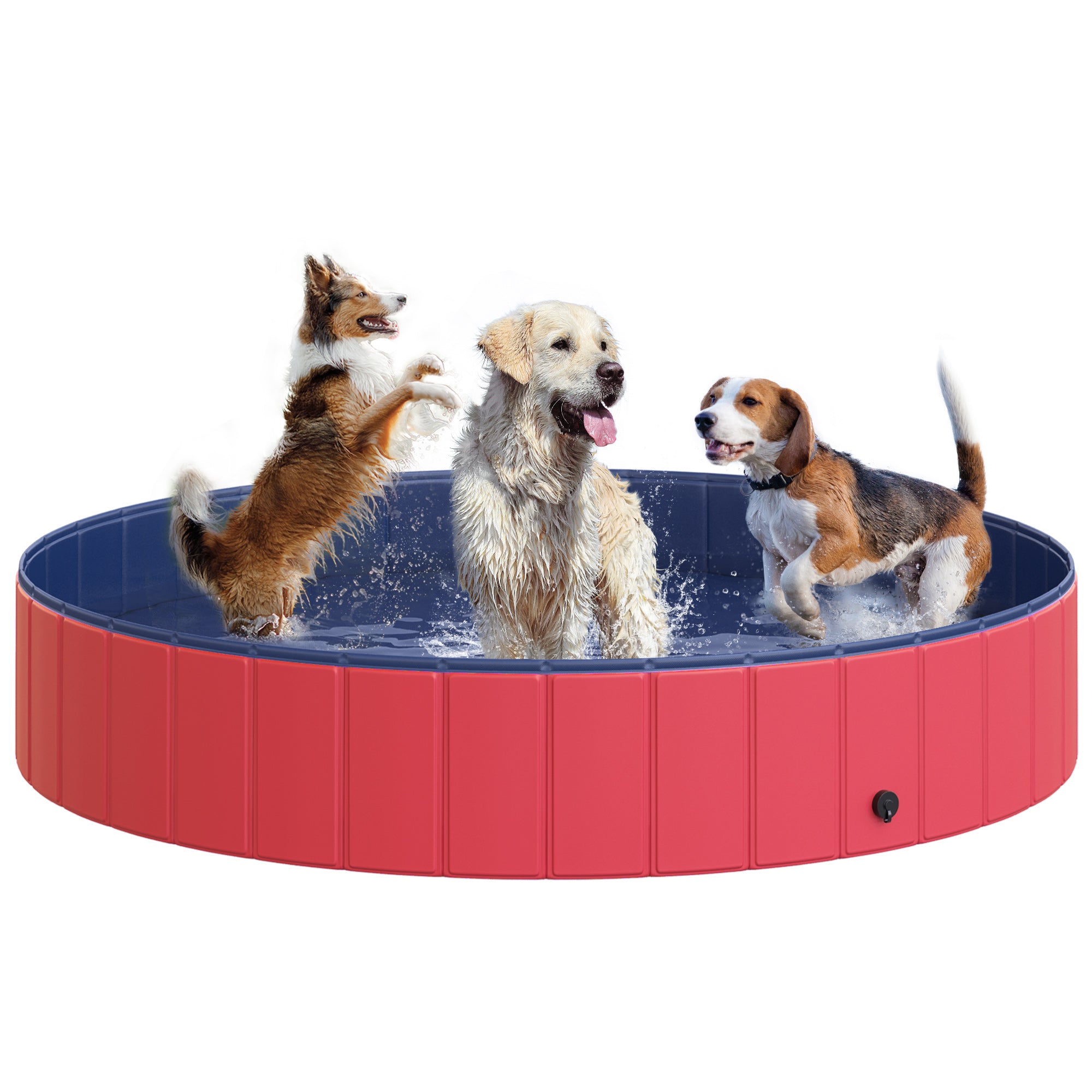 PawHut Foldable Dog Paddling Pool Pet Cat Swimming Pool Indoor/Outdoor Collapsible Summer Bathing Tub Shower Tub Puppy Washer (Φ160 × 30H cm, Red) 