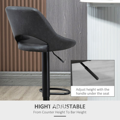 HOMCOM Bar Stools Set of 2, Swivel Counter Height Barstools with Back, Adjustable PU Leather Bar Chairs, Modern Armless Kitchen Island Stool, Dark Grey 