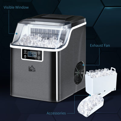 HOMCOM 3.2L Compact Ice Machine, with LCD Screen and Accessories - Black 
