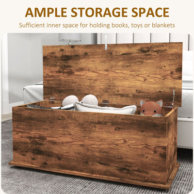 HOMCOM 113L Storage Chest, Storage Box with Flip-Top Lid and 2 Safety Hinges, Storage Trunk for Living Room, Entryway, 100 x 40 x 40 cm, Rustic Brown 