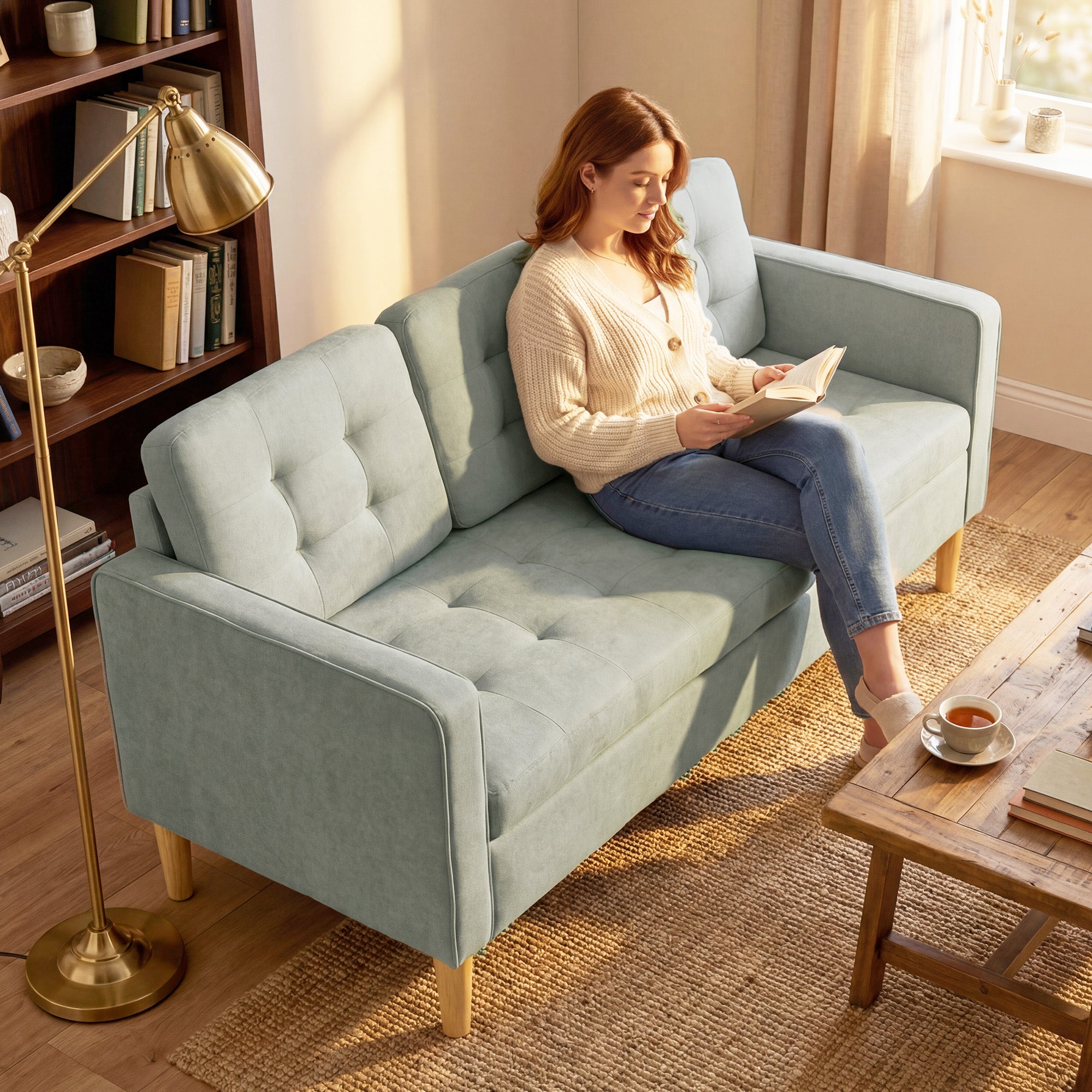 HOMCOM 3 Seater Sofa, 169cm Couch with Hidden Storage, Wood Legs, Light Grey 