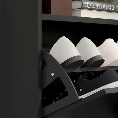 HOMCOM 16 Shoe Pair Storage Cabinet, with Flip Doors - High Gloss Black 