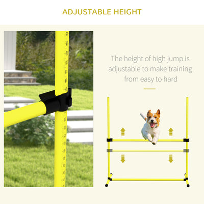 PawHut 4 Pieces Dog Agility Training Equipment, Adjustable Height Jumps Hurdle with Carrying Bag for Outdoor, Yellow 