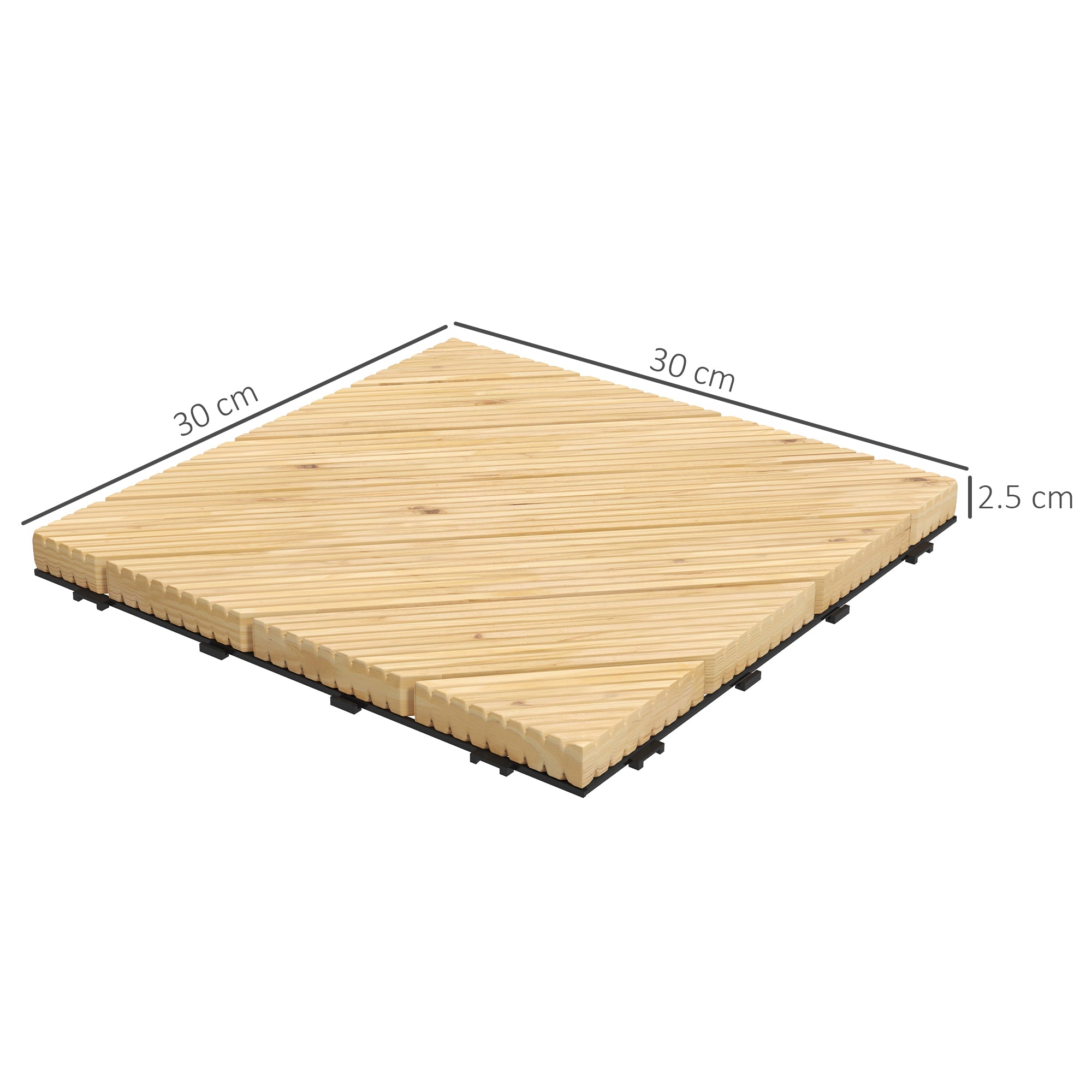 Outsunny 27 Pcs Wooden Interlocking Decking Tiles, 30 x 30 cm Anti-slip Outdoor Flooring Tiles, 0.81\'e3\'8e\'a1 per Pack, All Weather Use for Patio, Balcony, Terrace, Hot Tub, Yellow 