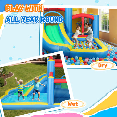 AIYAPLAY Inflatable Bouncy Castle with 550W Blower, Basketball Hoop, Long Slide, Dart Board, Carrying Bag, 385 x 290 x 180 cm 