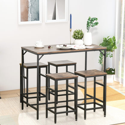 HOMCOM Industrial Rectangular Bar Table Set with 4 Stools for Dining Room, Kitchen, Dinette 