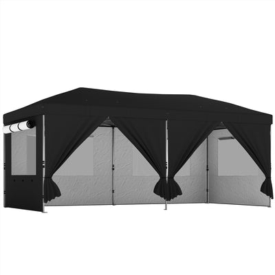Outsunny 3 x 6 m Pop Up Canopy with UV50+ Protection Garden Gazebo with 6 Sidewalls, Black 