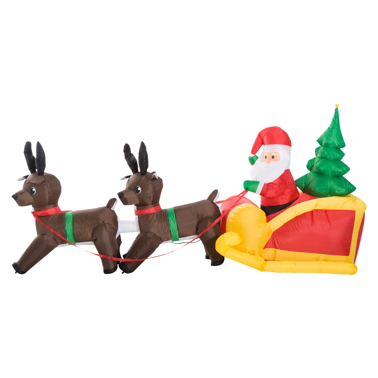 HOMCOM Large Self-inflating Inflatable Xmas Santa Claus Sledge Sleigh w/Reindeer LED Outdoor Blow Up Christmas Decoration 