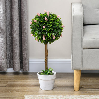 HOMCOM Set of 2 Decorative Artificial Plants Ball Trees with Flower for Home Indoor Outdoor Decor, 60cm ,Pink 