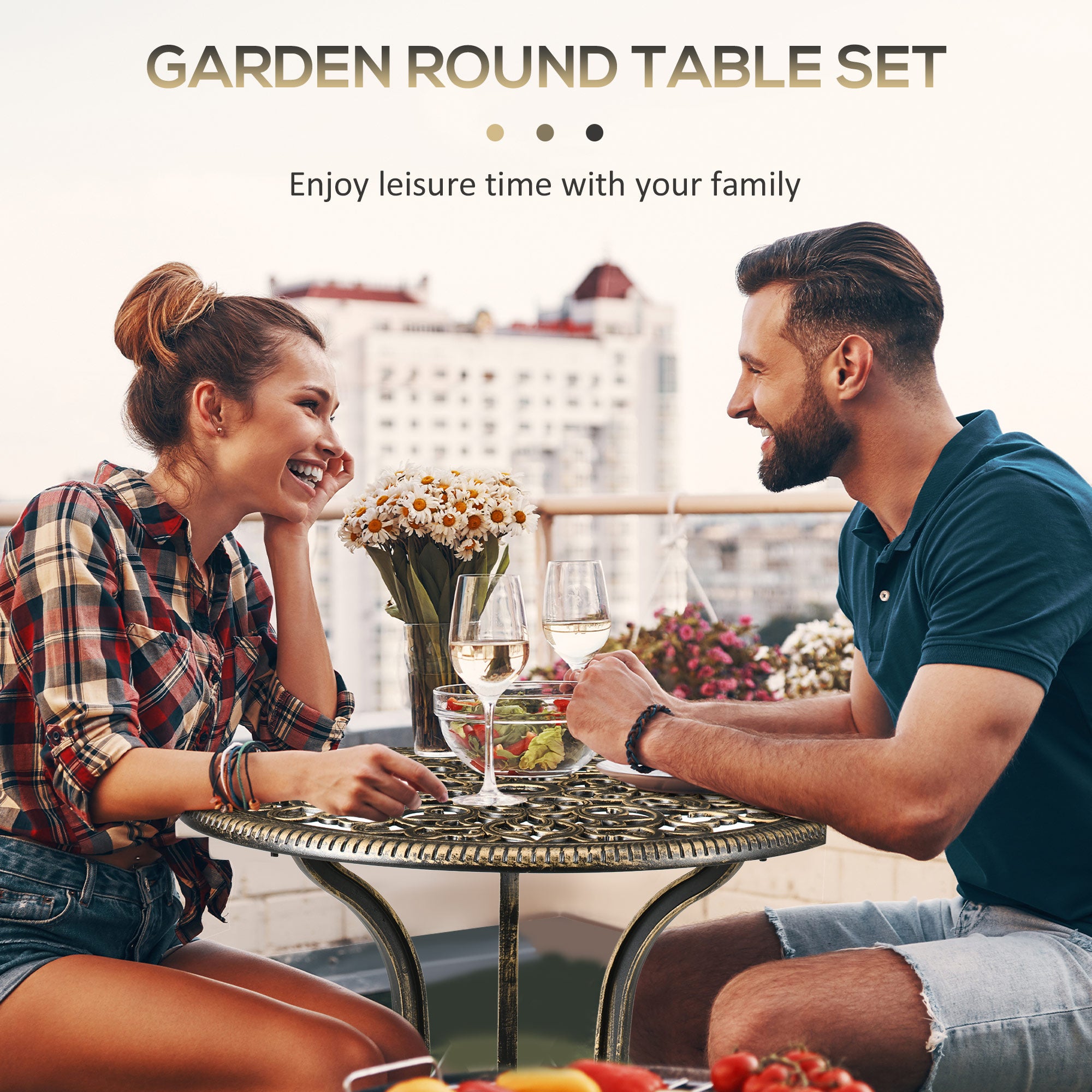 Outsunny 3 Piece Cast Aluminium Garden Bistro Set for 2 with Parasol Hole, Outdoor Coffee Table Set, Two Armless Chairs and Round Coffee Table for Balcony, Patio, Bronze 