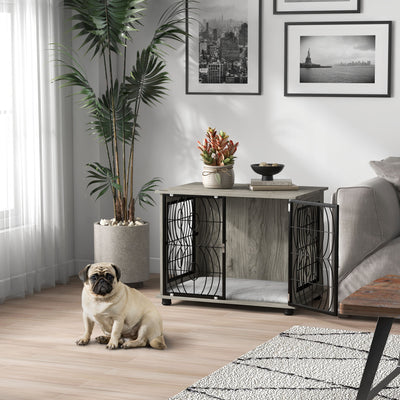 PawHut Indoor Dog Crate Furniture End Table w/ Plush Washable Cushion, Lockable Door, for Medium Dogs 
