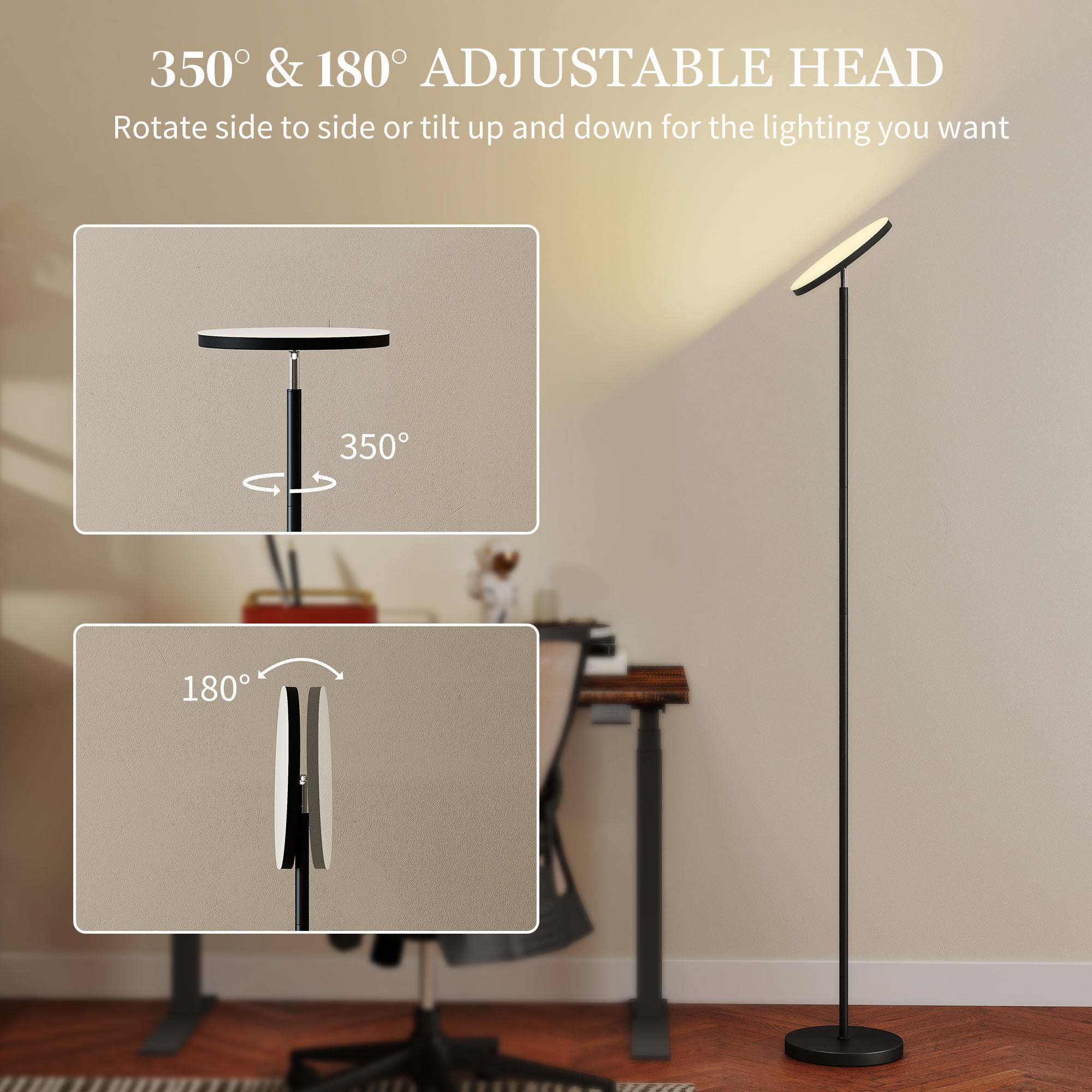 HOMCOM RGB Uplighter Floor Lamp, Tall Dimmable Standing Lamp with Remote & Touch Control, 350° Rotatable Head for Living Room Bedroom, 2700K-6000K Colour Temperatures, Black 