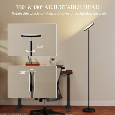 HOMCOM RGB Uplighter Floor Lamp, Tall Dimmable Standing Lamp with Remote & Touch Control, 350° Rotatable Head for Living Room Bedroom, 2700K-6000K Colour Temperatures, Black 