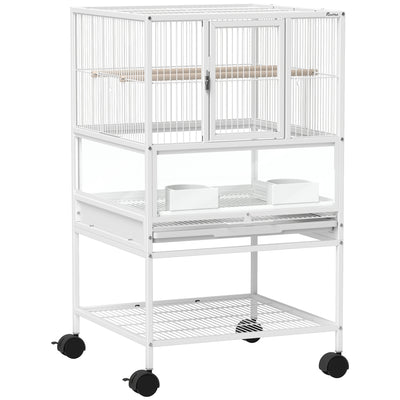 PawHut Bird Cage with Rolling Stand, Acrylic Viewing Panels, Storage Shelf, for Budgie, Parakeet, 48 x 46 x 83 cm 