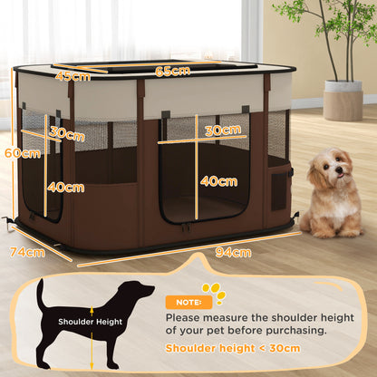 PawHut Foldable Dog Pen with Storage Bag for Indoor/Outdoor Use, Portable Pet playpen, with Ground Stakes - Brown 