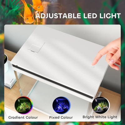 PawHut 26L Glass Fish Tank with Filter System, LED Lights, Water Pump, White 