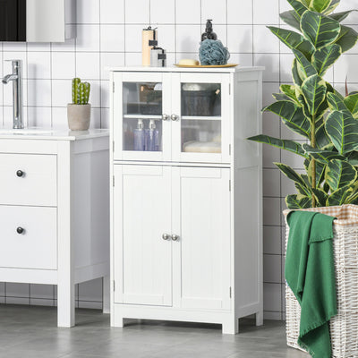 kleankin Bathroom Floor Cabinet, Freestanding Kitchen Cupboard with 2 Drawers, Adjustable Shelves and Tempered Glass Door, Wooden  Storage Unit for Living Room Kitchen Hallway 