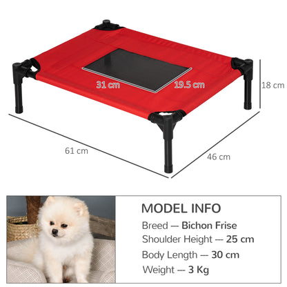 PawHut Raised Dog Bed Cat Elevated Lifted Portable Camping w/ Metal Frame Black and Red (Small) 
