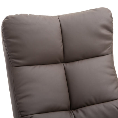 HOMCOM Recliner Armchair, Swivel Reclining Chair With Ottoman, Swivel Faux Leather Chair with Wooden Base and Storage Footstool for Living Room, Brown 