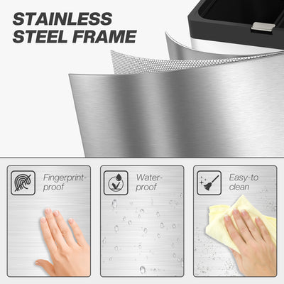 HOMCOM 56L Triple Compartment Stainless Steel Kitchen Bin, with Deodoriser Holders and Wheels - Silver Tone 