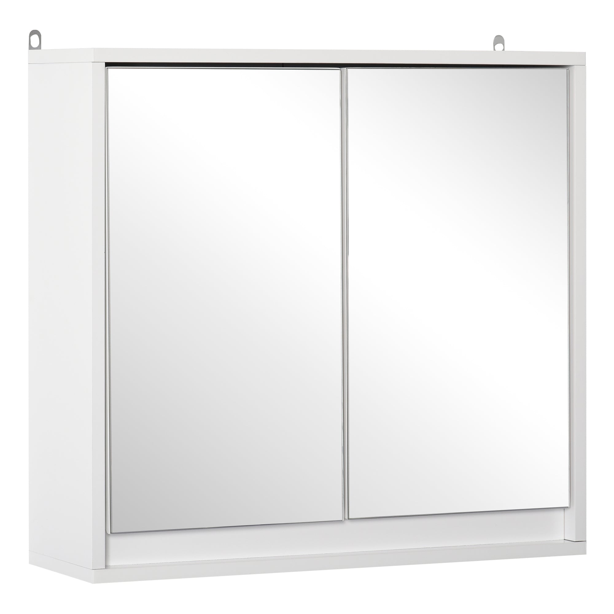 HOMCOM Bathroom Mirror Cabinet Wall Mounted Storage Shelf Bathroom Cupboard Double Door, White 