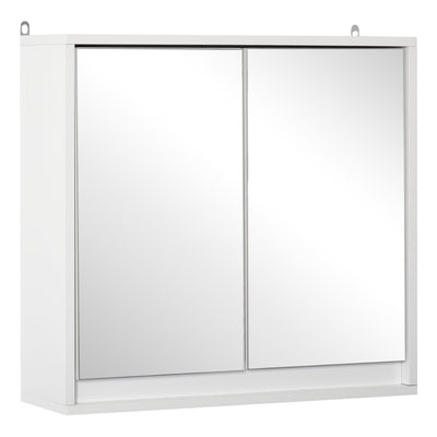 HOMCOM Bathroom Mirror Cabinet Wall Mounted Storage Shelf Bathroom Cupboard Double Door, White 