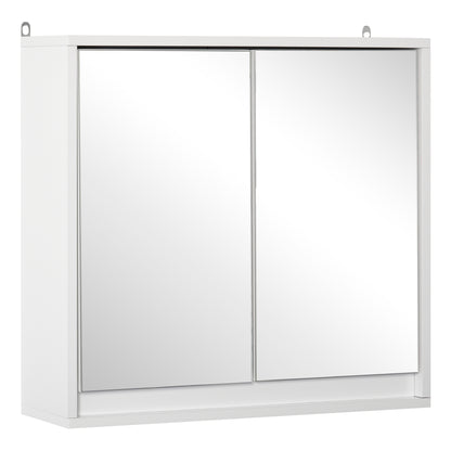 HOMCOM Bathroom Mirror Cabinet Wall Mounted Storage Shelf Bathroom Cupboard Double Door, White 