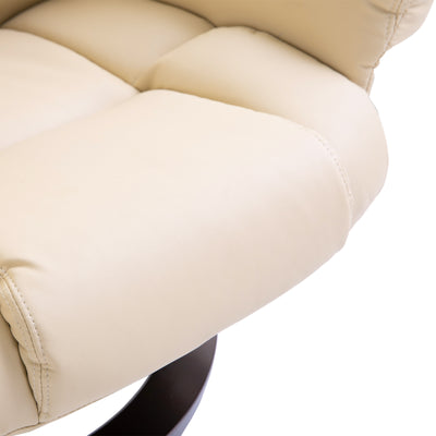 HOMCOM Faux Leather Recliner Chair and Footstool, Swivel Upholstered Armchair and Footstool with Adjustable Backrest, Solid Wood Base for Living Room, Cream 