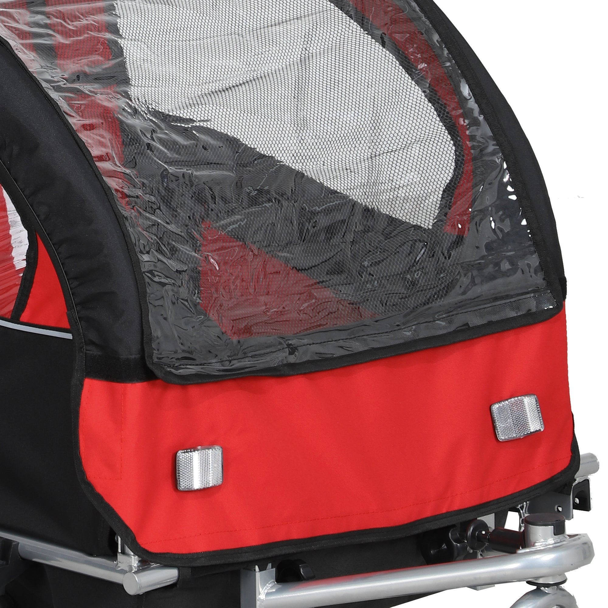 HOMCOM 2 Seat Bike Trailer with 5 Point Harness, Baby Bike Stroller with Safety Flag, Reflectors, for 18+ Months, Red 