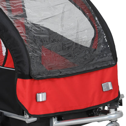 HOMCOM 2 Seat Bike Trailer with 5 Point Harness, Baby Bike Stroller with Safety Flag, Reflectors, for 18+ Months, Red 