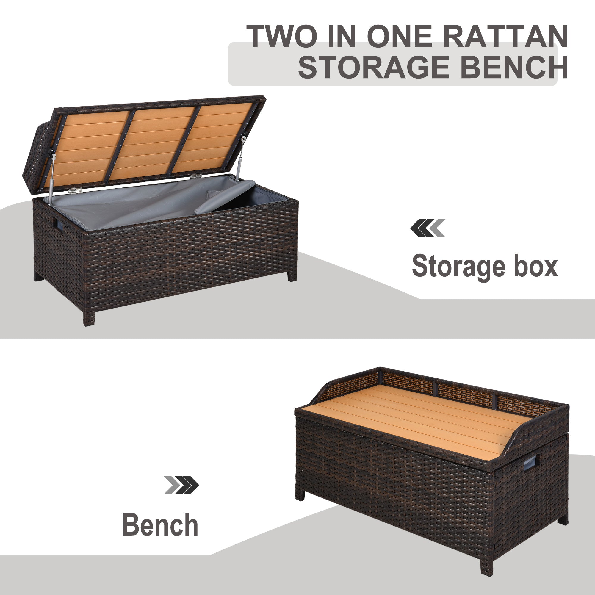 Outsunny 130 L Rattan Garden Storage Box, with Seat - Mixed Brown 