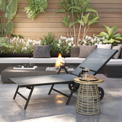 Outsunny Folding Sun Lounger with Wheels, 5-Position Adjustable Garden Chaise Lounge Sunbed with Armrests, Metal Frame Outdoor Portable Reclining Chair for Beach, Porch, Grey 