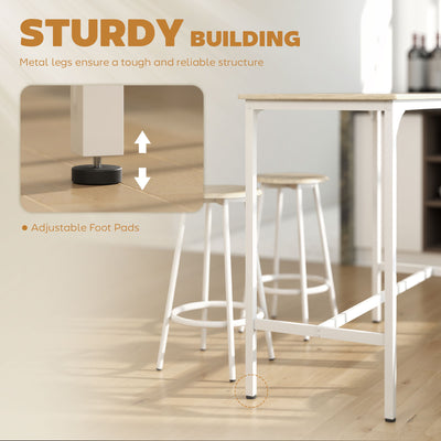 HOMCOM 5 Piece Bar Table Set for 4 with Stools, Metal Frame, Footrest for Kitchen Natural Wood 