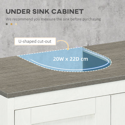 kleankin Modern Bathroom Sink Cabinet, Floor Standing Under Sink Cabinet, Freestanding Storage Cupboard with Adjustable Shelf, Double Doors, Antique White 