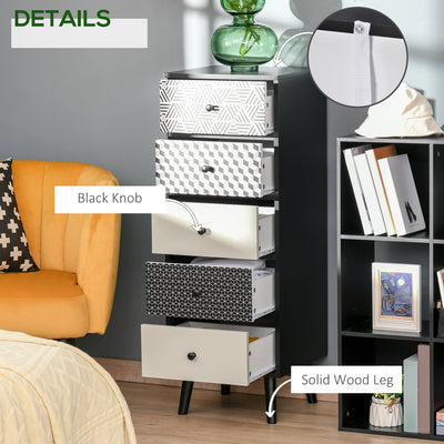 HOMCOM Chest of Drawers, 5 Drawer Dresser, Vertical Storage Organizer Unit for Bedroom, Living Room 