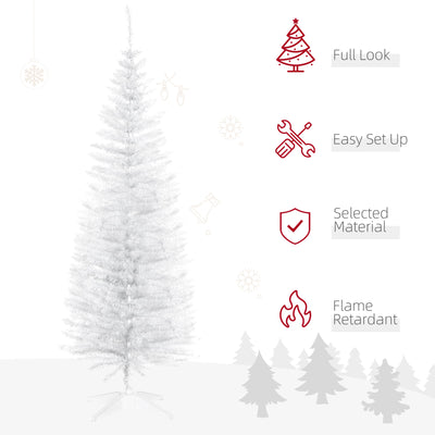 HOMCOM 5ft Unlit Artificial Christmas Tree, Pencil Slim Xmas Tree with Solid Stand and Realistic Branches, White 